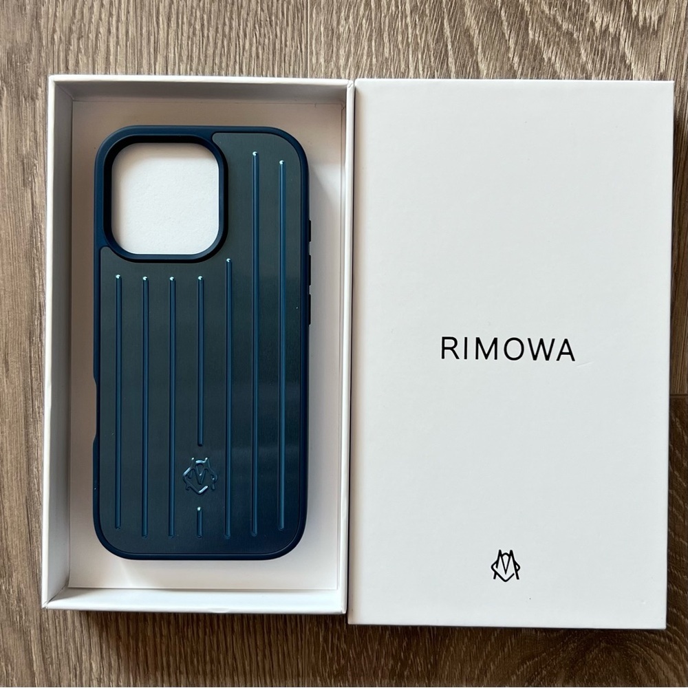 NWT Rimowa iPhone 16 Pro Blue Aluminum Phone Case